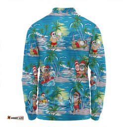 Amazing Aussie Australia Surfing Christmas Tropical Santa Surfing Funny Long Sleeve Polo Shirt