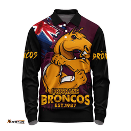 Amazing Aussie Brisbane Broncos Heart Of A Fighter Tough And Fearless Long Sleeve Polo Shirt