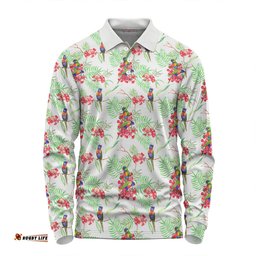 Amazing Aussie Australia Rainbow Lorikeets Rainbow Lorikeets Colorful Tropical Exotic Flowers Long Sleeve Polo Shirt