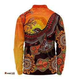 Amazing Aussie Australia Eagle Aboriginal Dot Painting Traditional Long Sleeve Polo Shirt