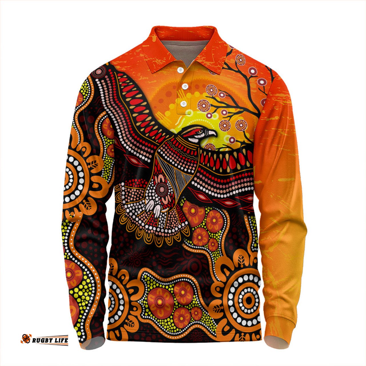 Amazing Aussie Australia Eagle Aboriginal Dot Painting Traditional Long Sleeve Polo Shirt