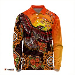 Amazing Aussie Australia Eagle Aboriginal Dot Painting Traditional Long Sleeve Polo Shirt