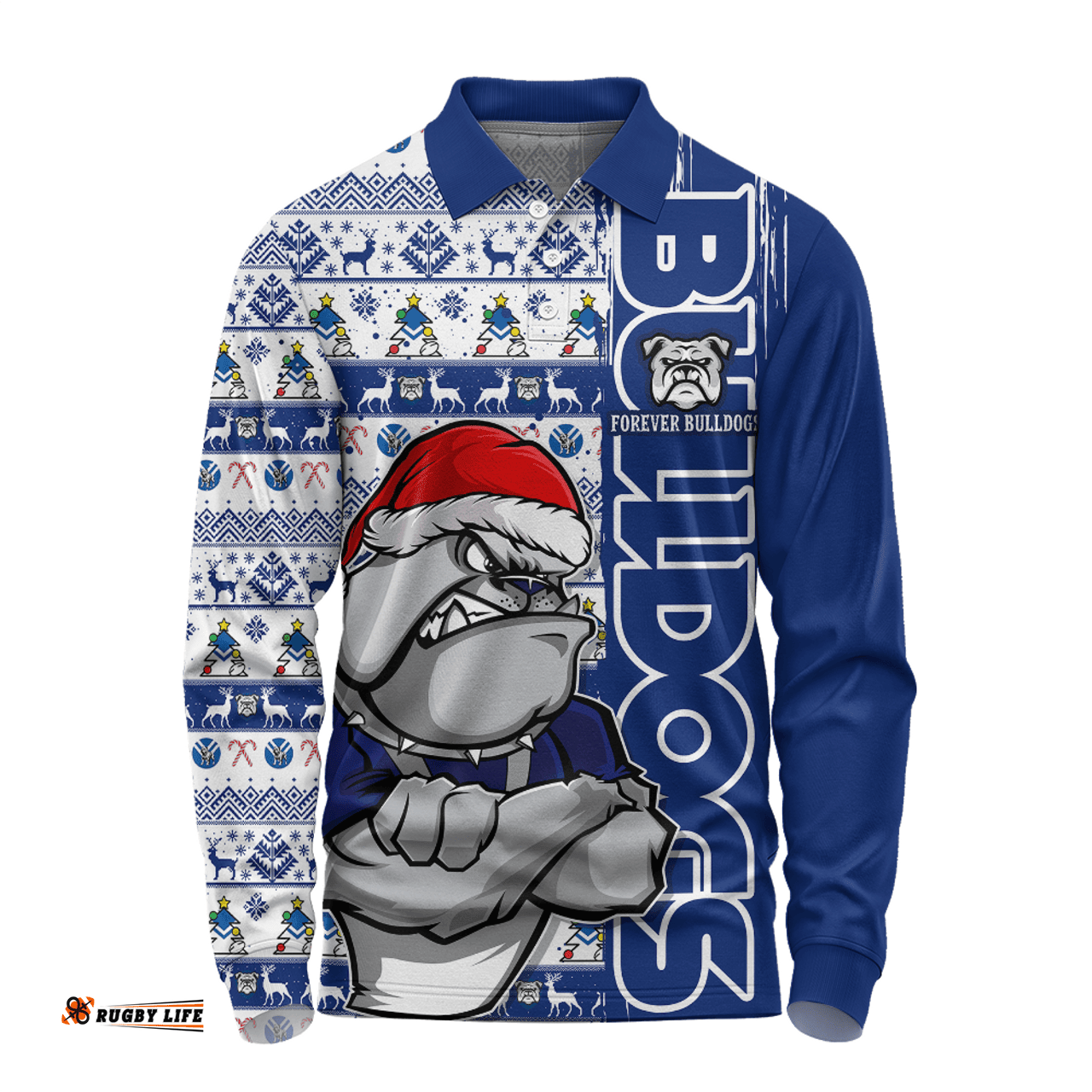 Amazing Aussie Canterbury Bankstown Bulldogs Merry Ugly Xmas Nordic Pattern Style Long Sleeve Polo Shirt