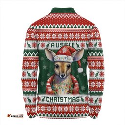 Amazing Aussie Australia Merry Christmas Spirit Kangaroo Edition Long Sleeve Polo Shirt