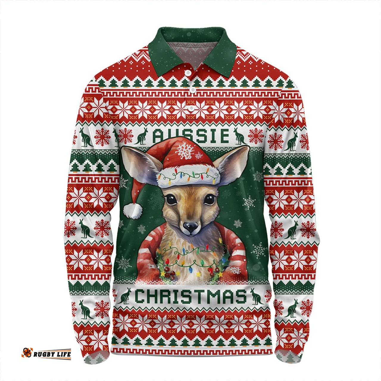 Amazing Aussie Australia Merry Christmas Spirit Kangaroo Edition Long Sleeve Polo Shirt