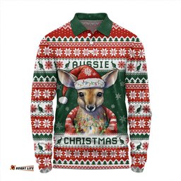 Amazing Aussie Australia Merry Christmas Spirit Kangaroo Edition Long Sleeve Polo Shirt