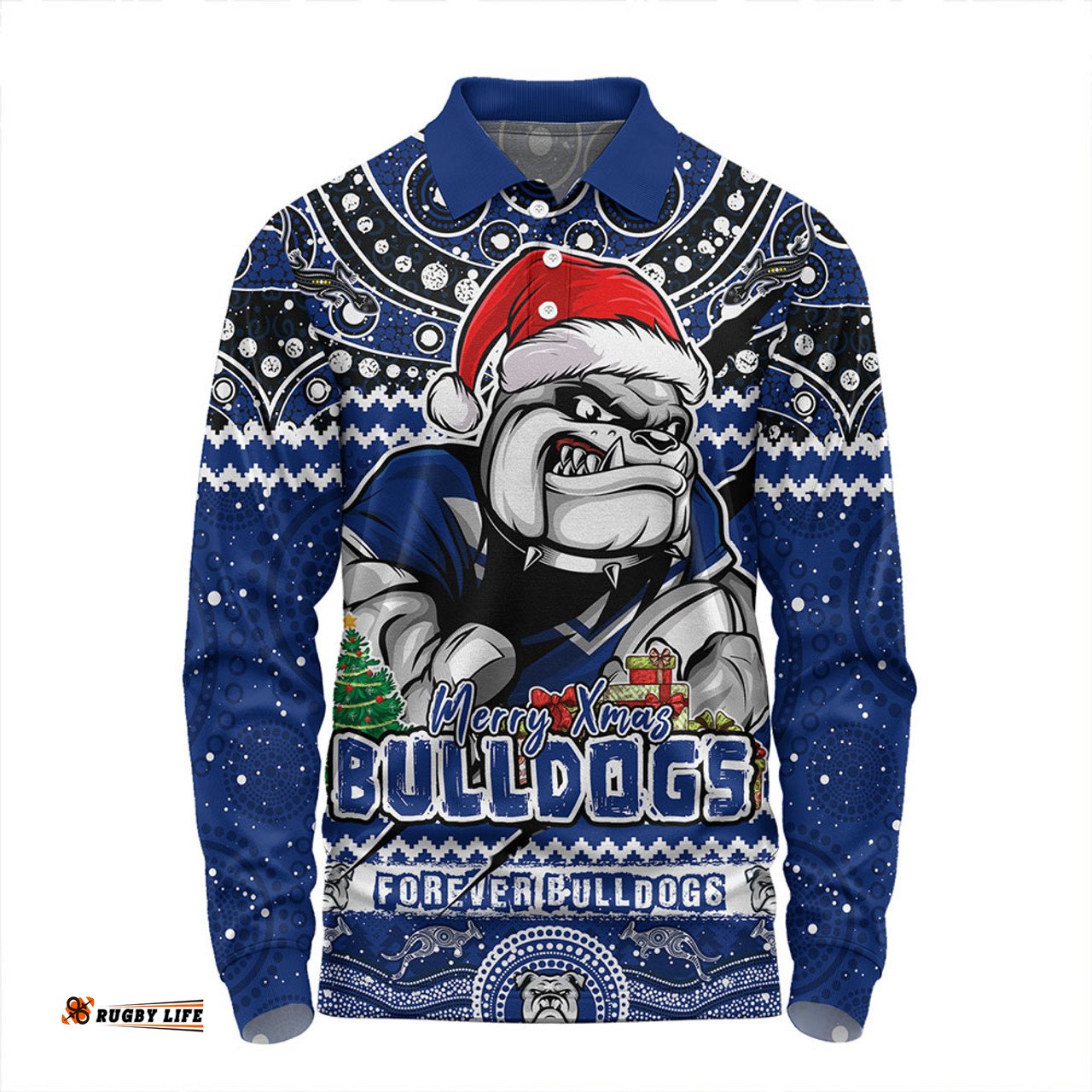 Amazing Aussie Canterbury Bankstown Bulldogs Aboriginal Xmas Special Ugly Christmas Style Long Sleeve Polo Shirt
