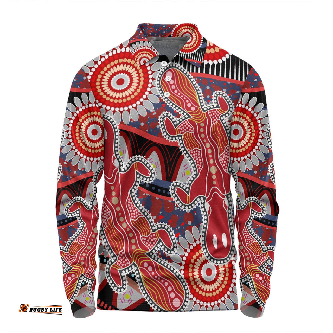 Amazing Aussie Australia Platypus Aboriginal Red Platypus With Aboriginal Art Dot Painting Patterns Inspired Long Sleeve Polo Shirt