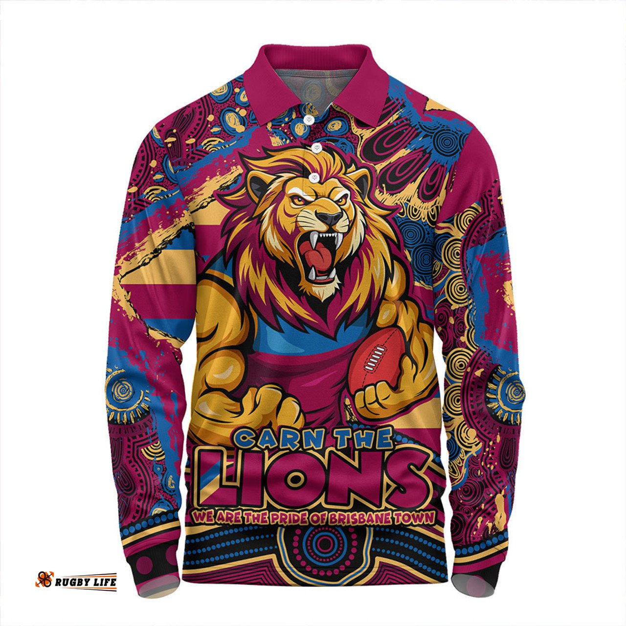 Amazing Aussie Brisbane Lions Blazing Spirit Of Victory Long Sleeve Polo Shirt