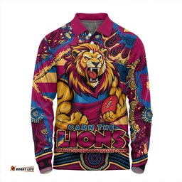 Amazing Aussie Brisbane Lions Blazing Spirit Of Victory Long Sleeve Polo Shirt