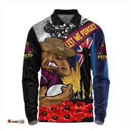 Amazing Aussie Brisbane Broncos United In Spirit Anzac Day Tribute Long Sleeve Polo Shirt