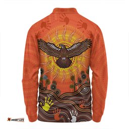 Amazing Aussie Australia Indigenous Flying Eagle With Aboriginal Dot Art Long Sleeve Polo Shirt