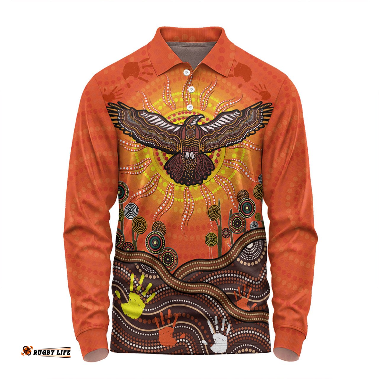 Amazing Aussie Australia Indigenous Flying Eagle With Aboriginal Dot Art Long Sleeve Polo Shirt