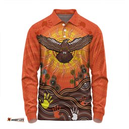 Amazing Aussie Australia Indigenous Flying Eagle With Aboriginal Dot Art Long Sleeve Polo Shirt