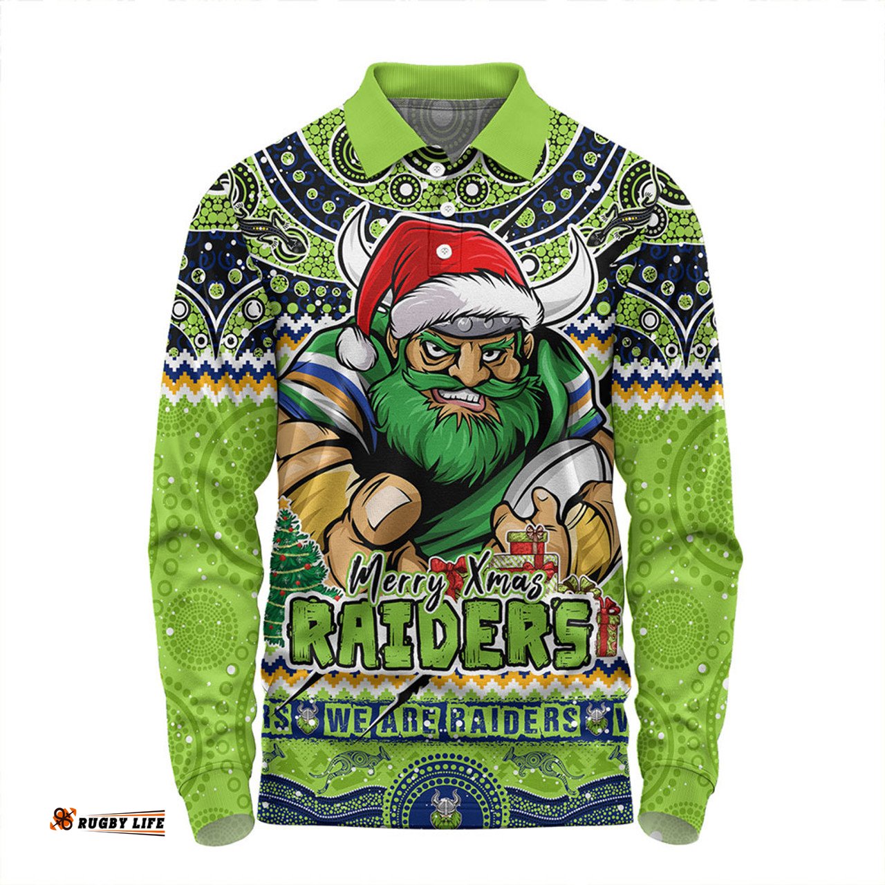 Amazing Aussie Canberra Raiders Aboriginal Xmas Special Ugly Christmas Style Long Sleeve Polo Shirt