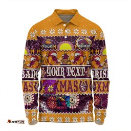 Amazing Aussie Brisbane Broncos Christmas Aboriginal Custom Indigenous Knitted Ugly Xmas Style Long Sleeve Polo Shirt