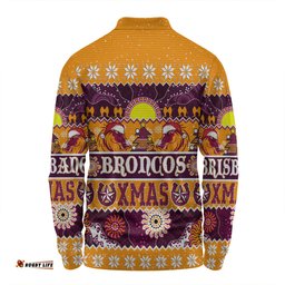 Amazing Aussie Brisbane Broncos Christmas Aboriginal Custom Indigenous Knitted Ugly Xmas Style Long Sleeve Polo Shirt