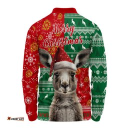 Amazing Aussie Australia Aboriginal Dot With Kangaroo Santa Hat Designs Long Sleeve Polo Shirt