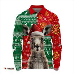 Amazing Aussie Australia Aboriginal Dot With Kangaroo Santa Hat Designs Long Sleeve Polo Shirt