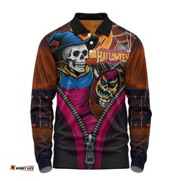 Amazing Aussie Brisbane Lions Halloween Night Reaper Zipper Long Sleeve Polo Shirt