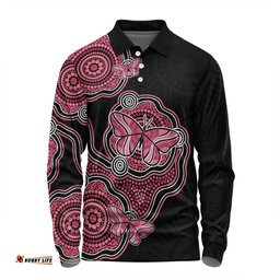 Amazing Aussie Australia Aboriginal Butterfly Dot Art Inspired Long Sleeve Polo Shirt