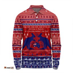 Amazing Aussie Australian Christmas Carol Christmas Jingle Bells Ugly Style Long Sleeve Polo Shirt
