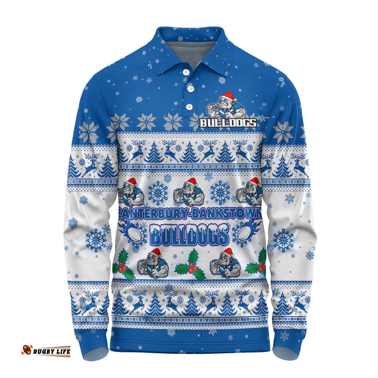 Amazing Aussie Canterbury Bankstown Bulldogs Christmas Custom Special Ugly Christmas Long Sleeve Polo Shirt