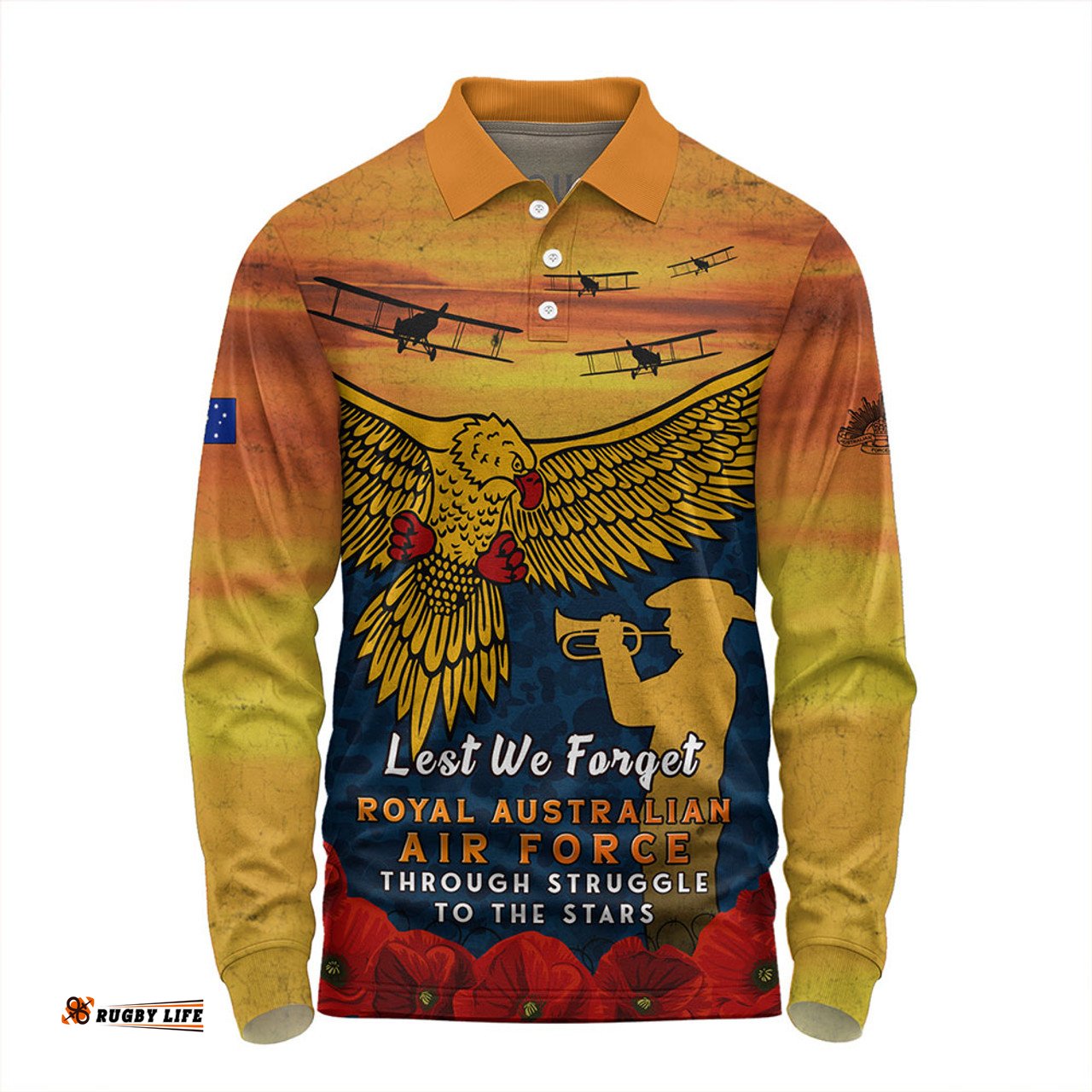 Amazing Aussie Australia Anzac Day Lest We Forget Royal Australian Air Force Long Sleeve Polo Shirt
