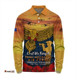 Amazing Aussie Australia Anzac Day Lest We Forget Royal Australian Air Force Long Sleeve Polo Shirt