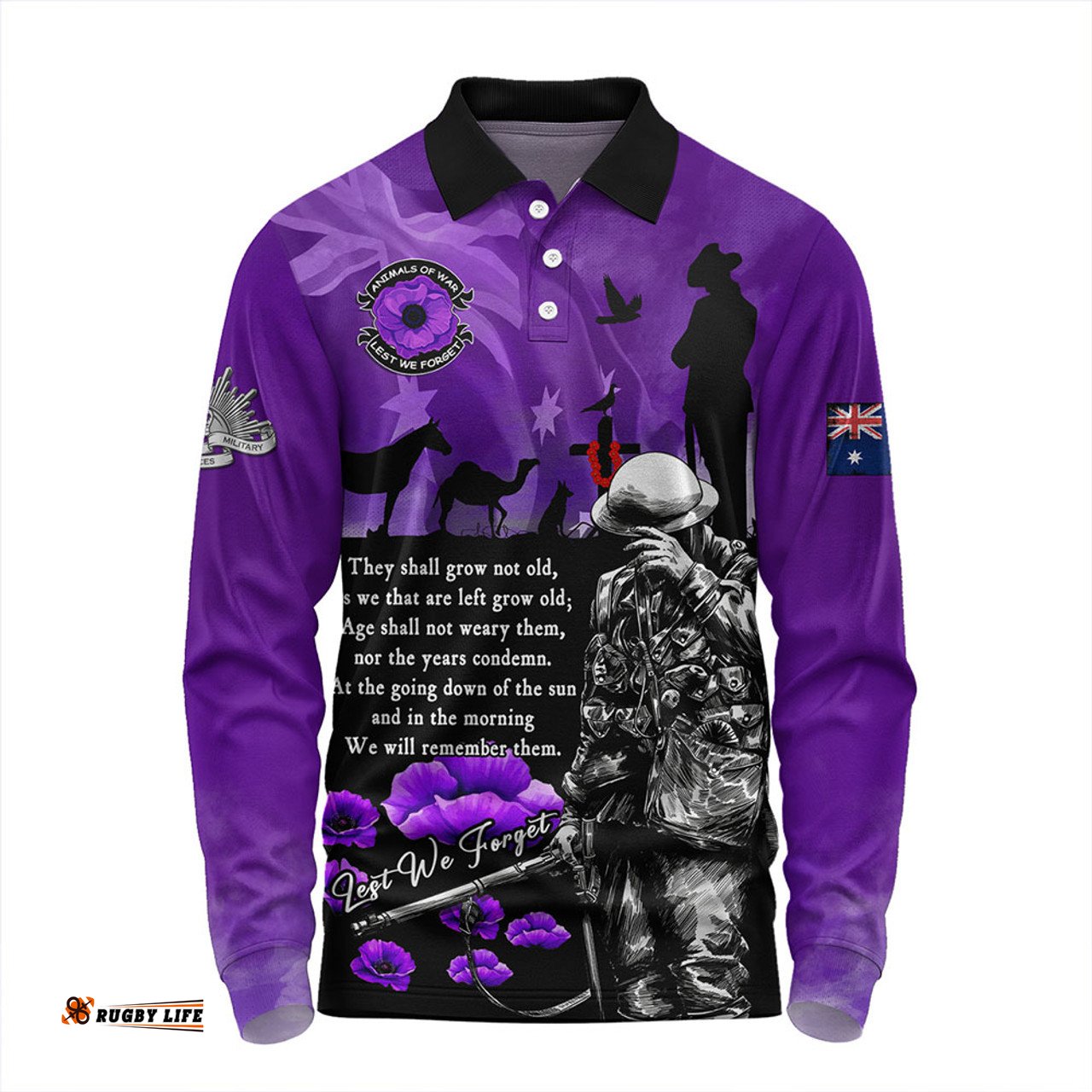 Amazing Aussie Australia Anzac Day Remembering The Animals Victims Of War Long Sleeve Polo Shirt