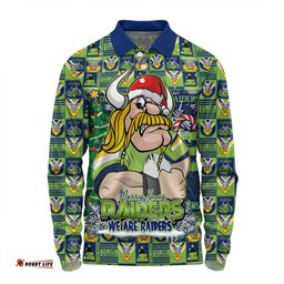 Amazing Aussie Canberra Raiders Merry Ugly Christmas Comic Style Long Sleeve Polo Shirt