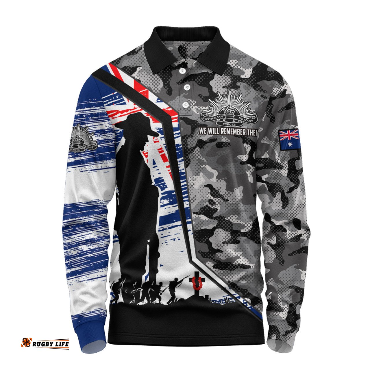 Amazing Aussie Australia Remembrance Day Heroic Soldier Legacy Long Sleeve Polo Shirt