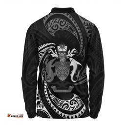 Amazing Aussie Australia South Sea Islanders Solomon Islands White Tribal Wave Pattern Long Sleeve Polo Shirt