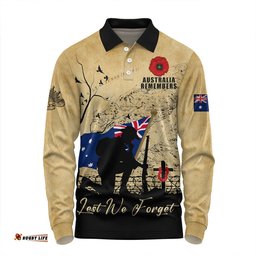 Amazing Aussie Australia Anzac Day Brothers In Arms Gallipoli Remembrance Long Sleeve Polo Shirt