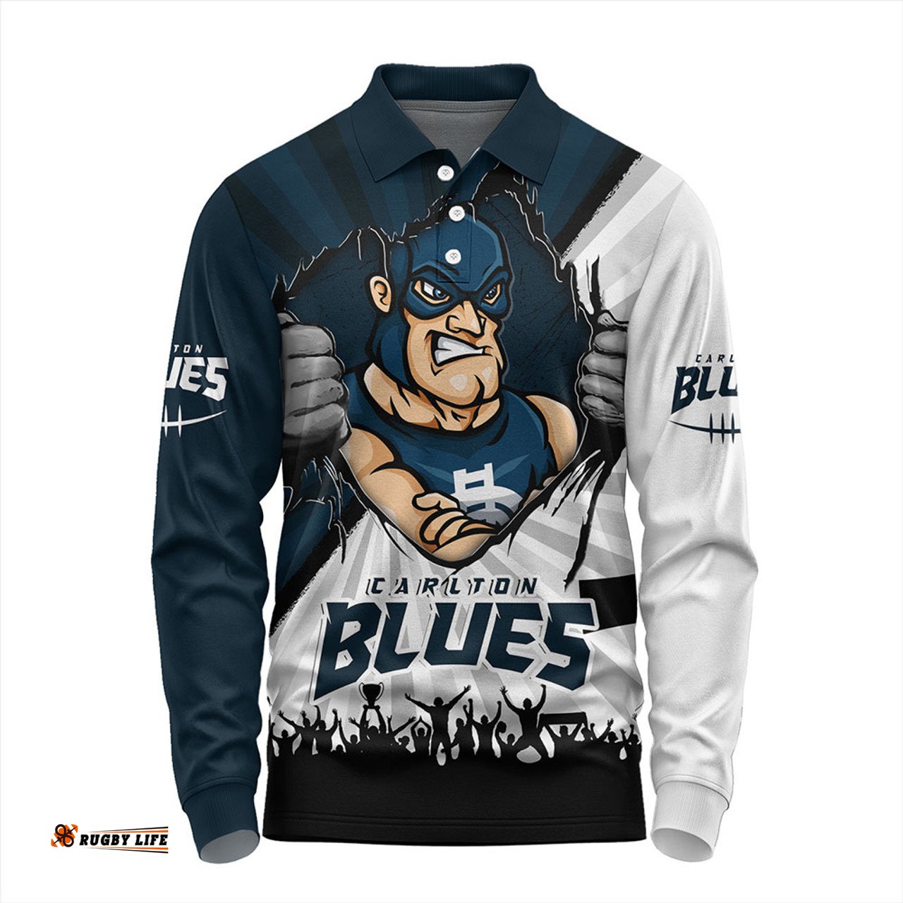 Amazing Aussie Carlton Breaking Through Fan Design Long Sleeve Polo Shirt