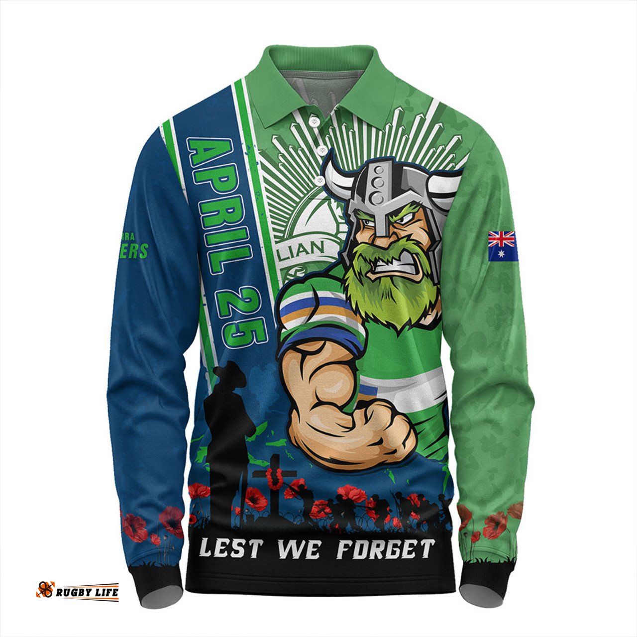 Amazing Aussie Canberra Raiders Anzac Day Lest We Forget Strong Fighting Spirit Long Sleeve Polo Shirt