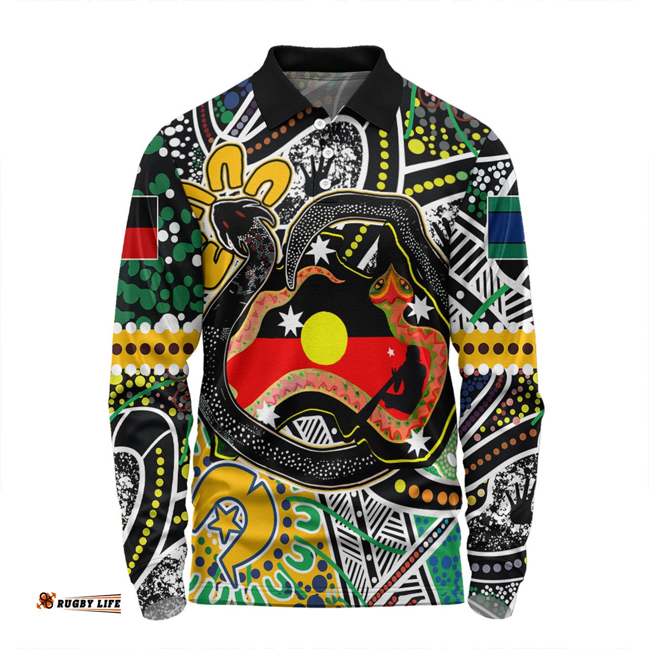 Amazing Aussie Australia Rainbow Serpent Aboriginal Dreamtime Rainbow Serpent Creates Australia Long Sleeve Polo Shirt