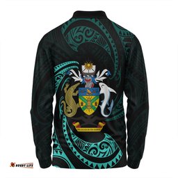 Amazing Aussie Australia South Sea Islanders Solomon Islands Turquoise Tribal Wave Pattern Long Sleeve Polo Shirt