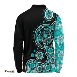 Amazing Aussie Australia Indigenous Turtle Aboriginal Dot Art Turquoise Long Sleeve Polo Shirt
