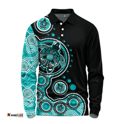 Amazing Aussie Australia Indigenous Turtle Aboriginal Dot Art Turquoise Long Sleeve Polo Shirt