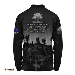 Amazing Aussie Australia Anzac Day Lest We Forget Battlefields Remembered Long Sleeve Polo Shirt