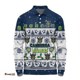 Amazing Aussie Canberra Raiders Christmas Custom Special Ugly Christmas Long Sleeve Polo Shirt