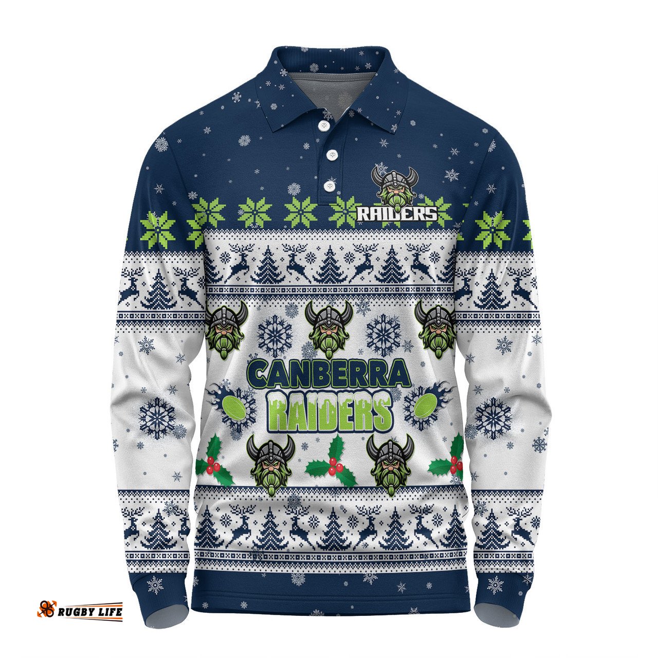 Amazing Aussie Canberra Raiders Christmas Custom Special Ugly Christmas Long Sleeve Polo Shirt