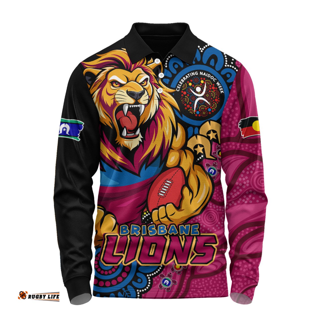 Amazing Aussie Brisbane Lions Power Through Generations NAIDOC Edition Long Sleeve Polo Shirt