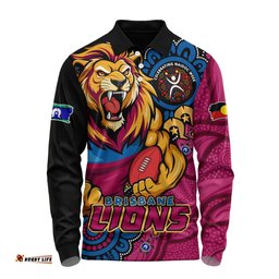 Amazing Aussie Brisbane Lions Power Through Generations NAIDOC Edition Long Sleeve Polo Shirt