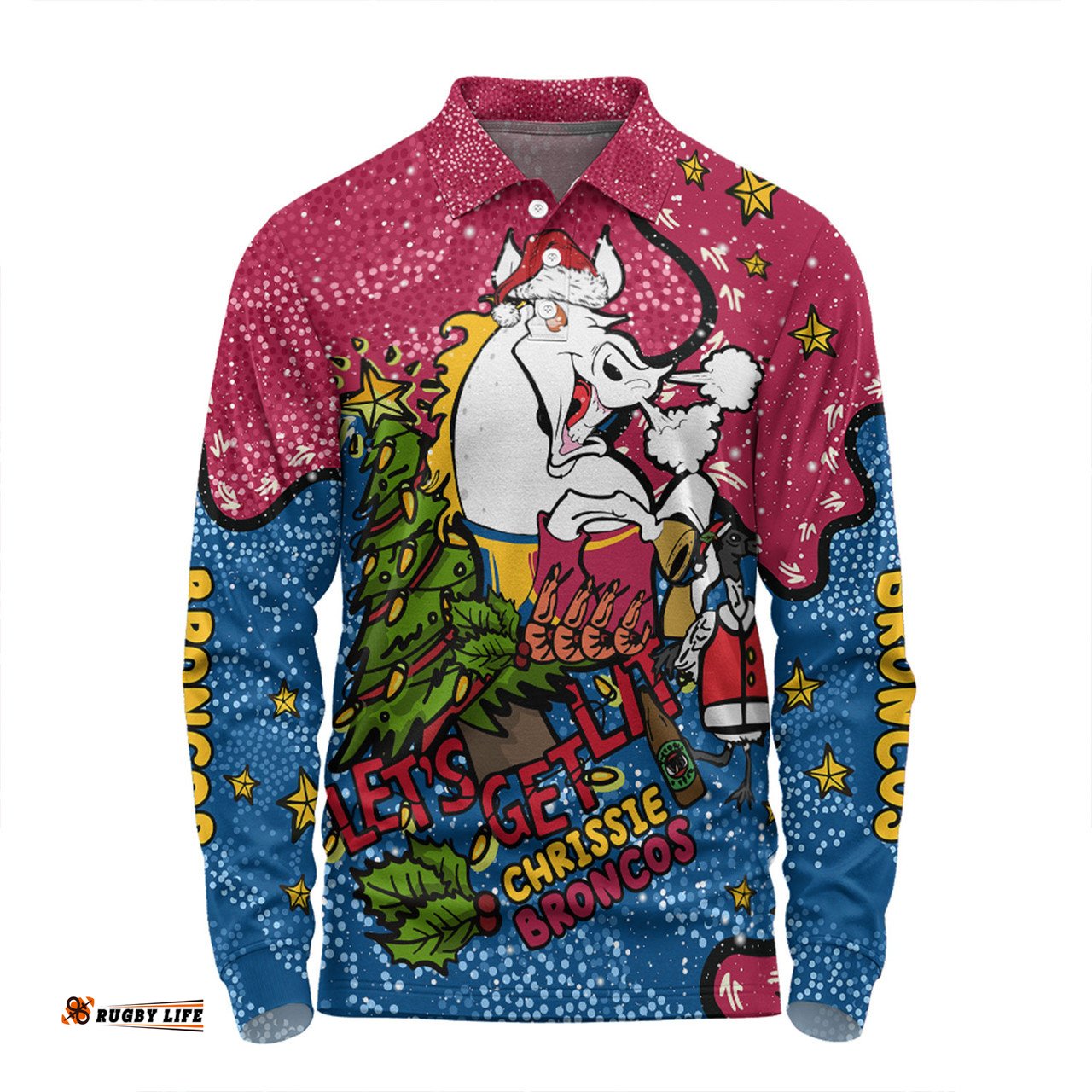 Amazing Aussie Brisbane Broncos Christmas Custom Let's Get Lit Chrisse Pressie Long Sleeve Polo Shirt