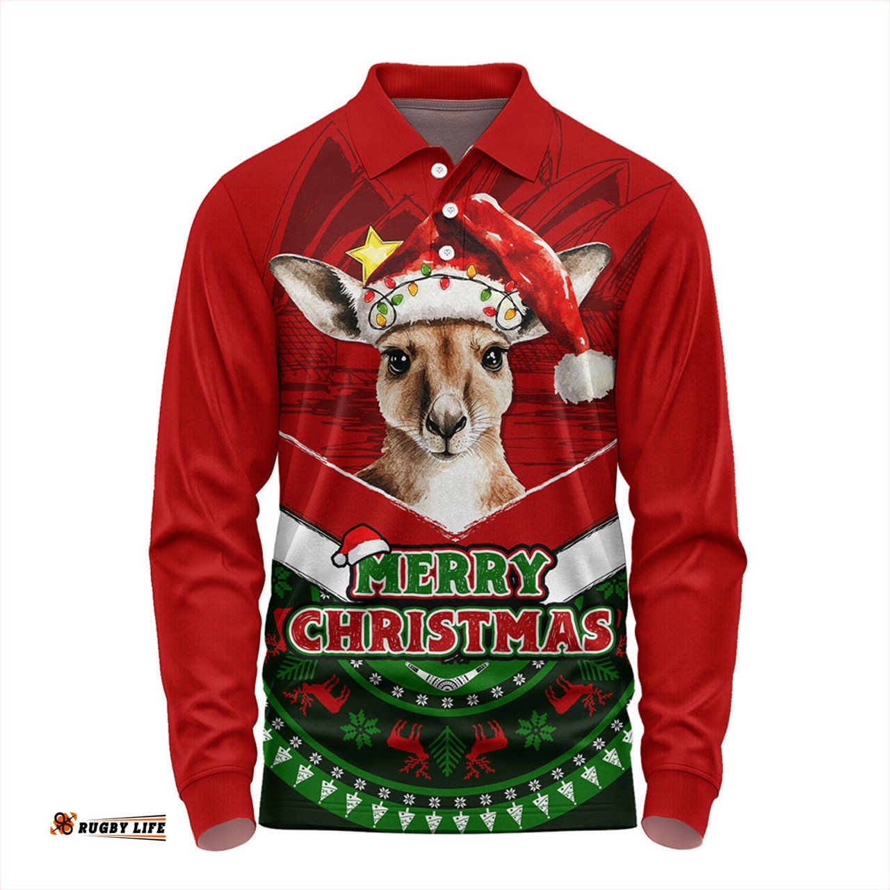 Amazing Aussie Australia Holiday Kangaroo Merry Christmas Long Sleeve Polo Shirt