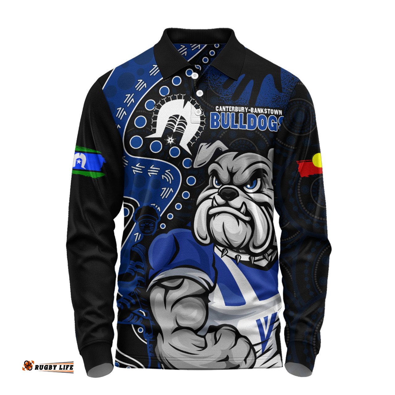 Amazing Aussie Canterbury Bankstown Bulldogs NAIDOC Indigenous Warrior Spirit Long Sleeve Polo Shirt