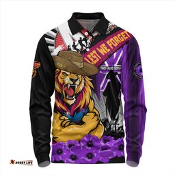 Amazing Aussie Brisbane Lions ANZAC Day Honor Purple Valor And Spirit Long Sleeve Polo Shirt