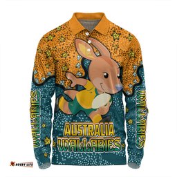 Amazing Aussie Australia Wallabies Custom Team With Dot And Star Patterns For Tough Fan Long Sleeve Polo Shirt